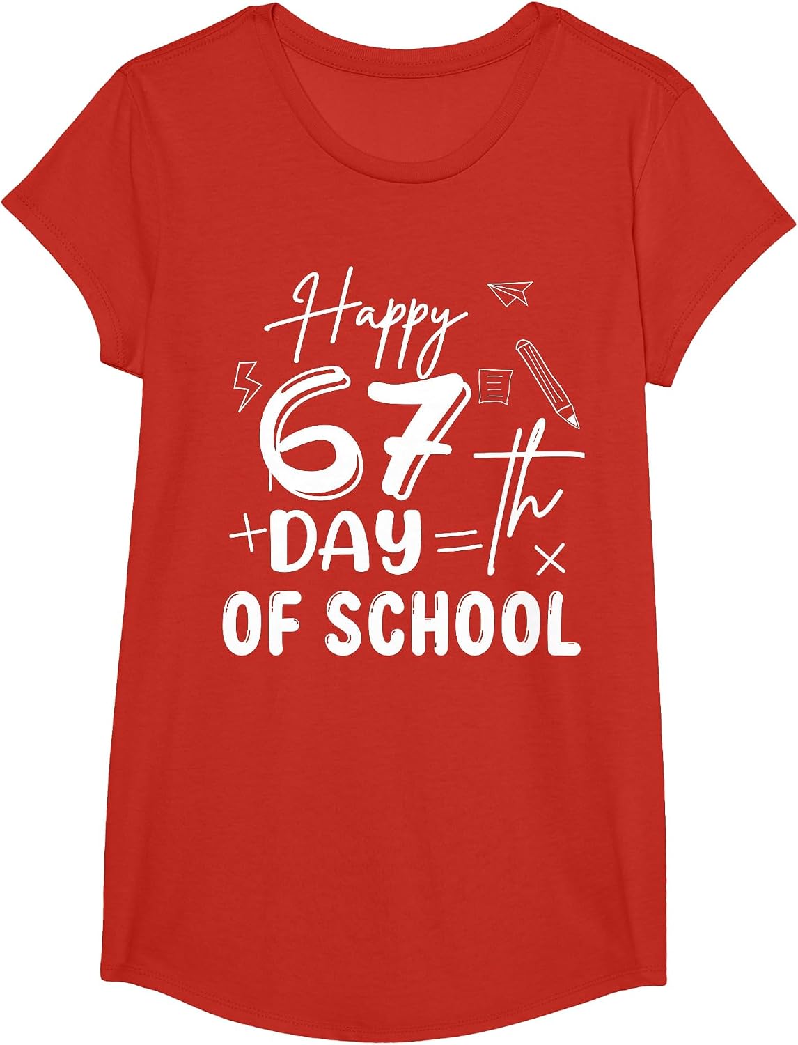 67th Day of School Happy 67 Days Smarter Teacher T-Shirt - Girls Red