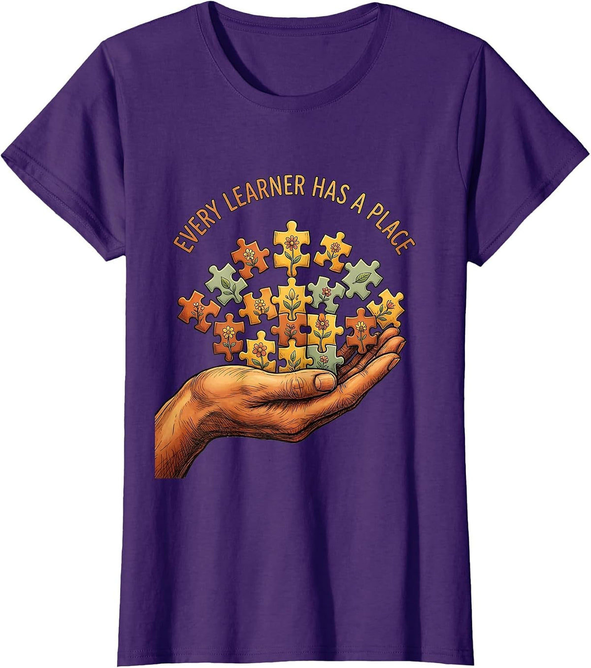 Women's Every Learner Has A Place Sped Teacher Design T-Shirt - Purple