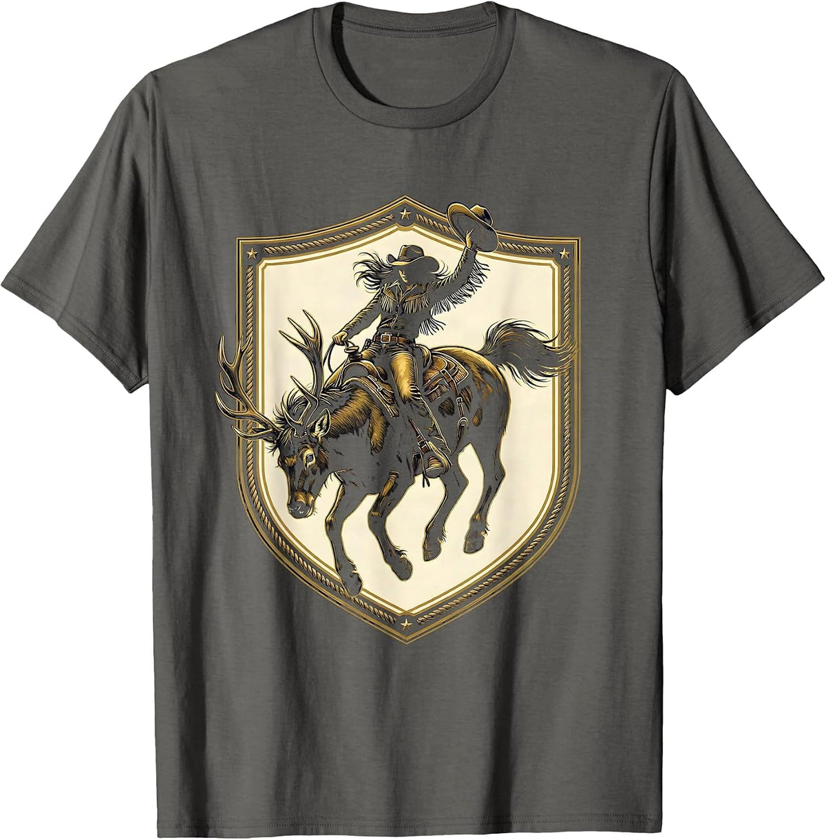 Men's Bucking Bronco Cowgirl Rodeo Graphic Design T-Shirt - Asphalt Grey