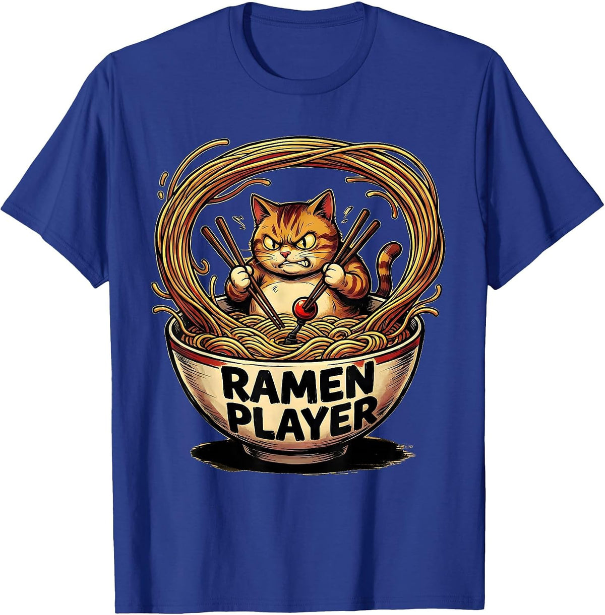 Men's Ramen Player Cartoon Cat Anime Japanese Kawaii Gamer Gift T-Shirt - Royal Blue