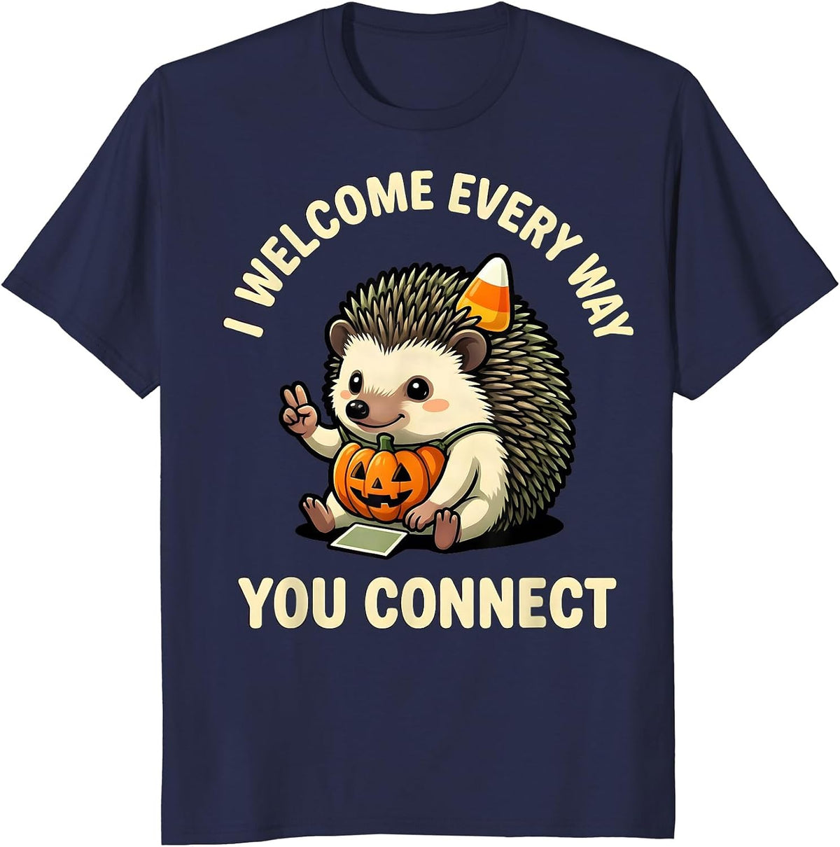 Men's I Welcome Every Way You Connect Cartoon Kawaii SLP Teacher T-Shirt - Navy Blue