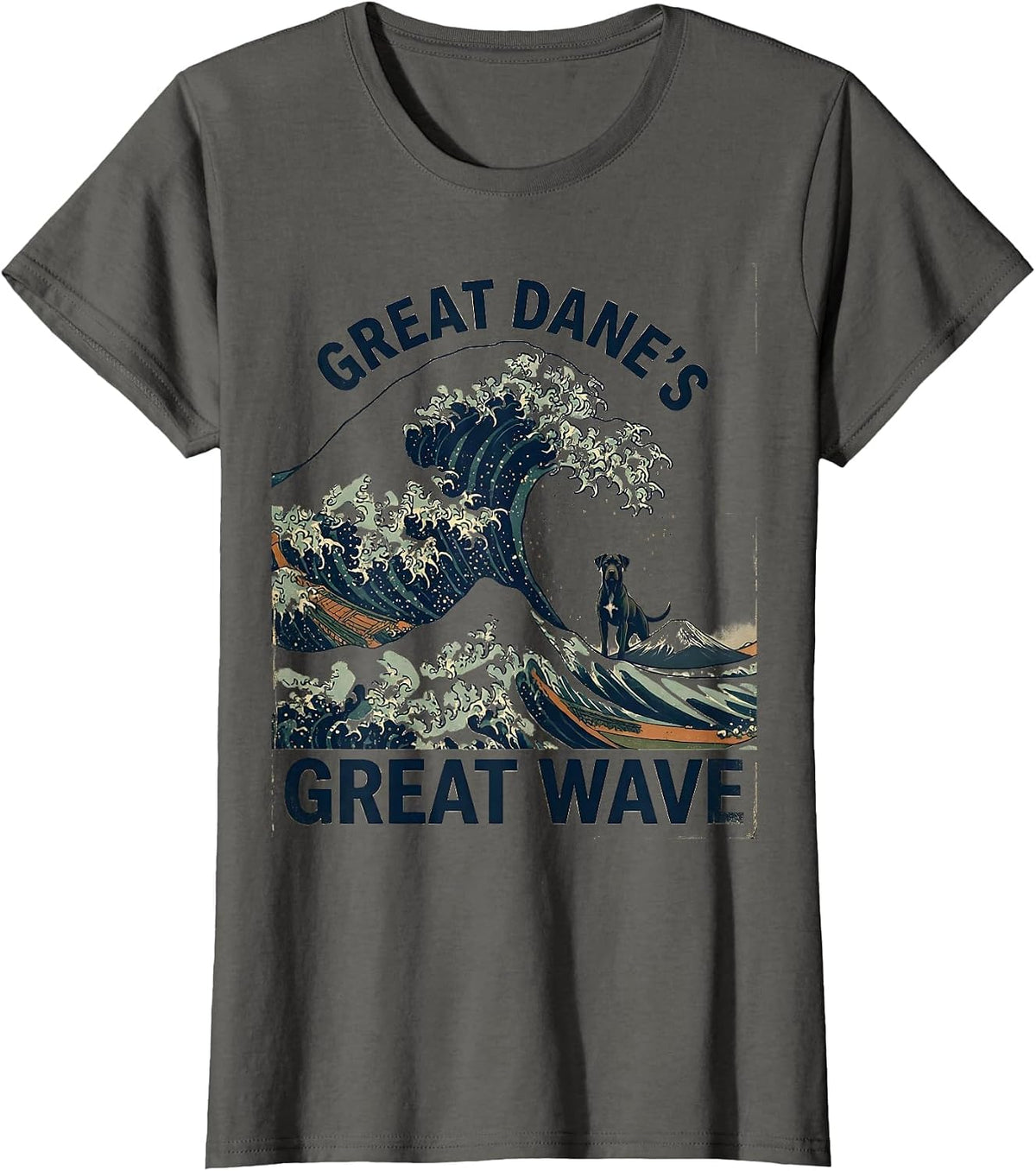 Women's Great Dane's Great Wave Vintage Japanese Art Dog Lover Gift T-Shirt - Asphalt Grey