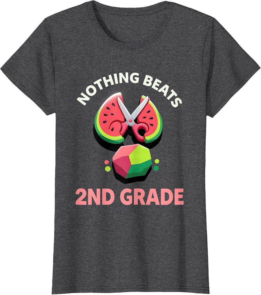 Women's Nothing Beats 2nd Grade Back to School Rock Paper Scissors T-Shirt - Dark Heather Grey