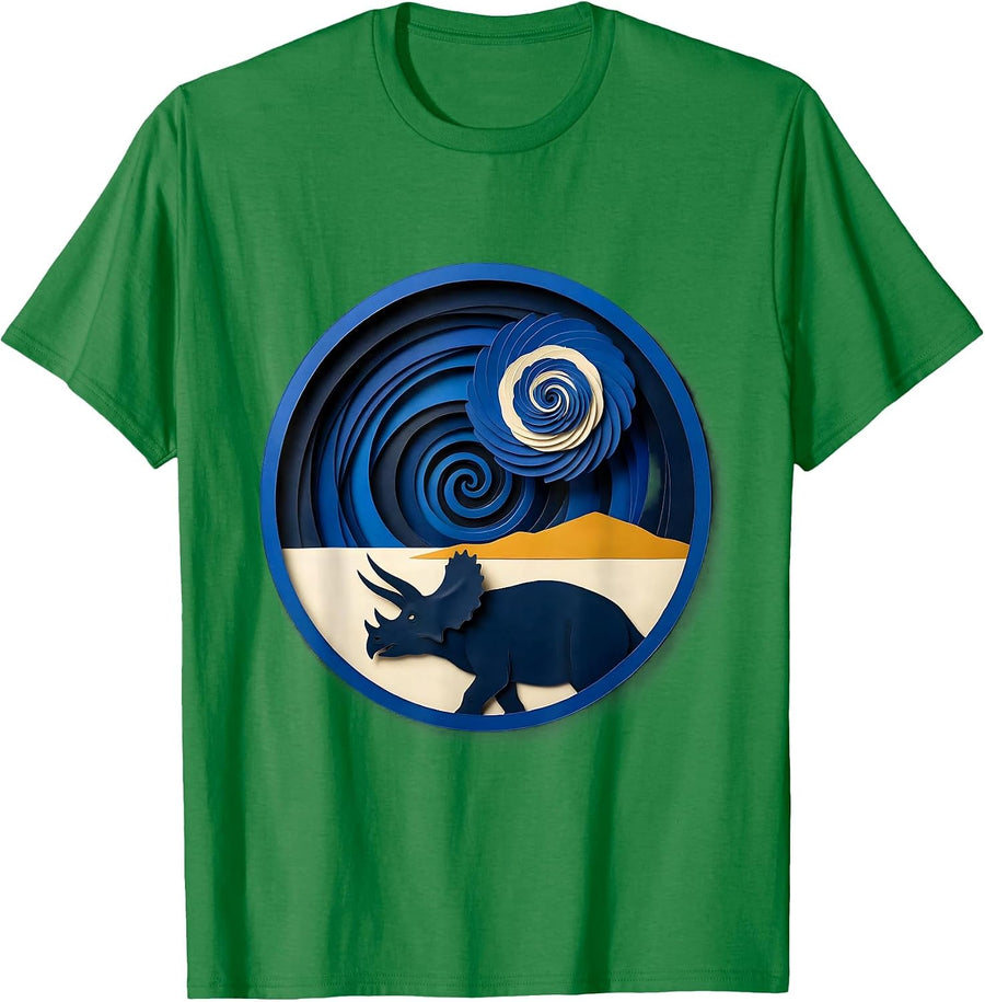 Men's Triceratops Starry Night Van Gogh Dinosaur Art Lover T-Shirt - Kelly Green