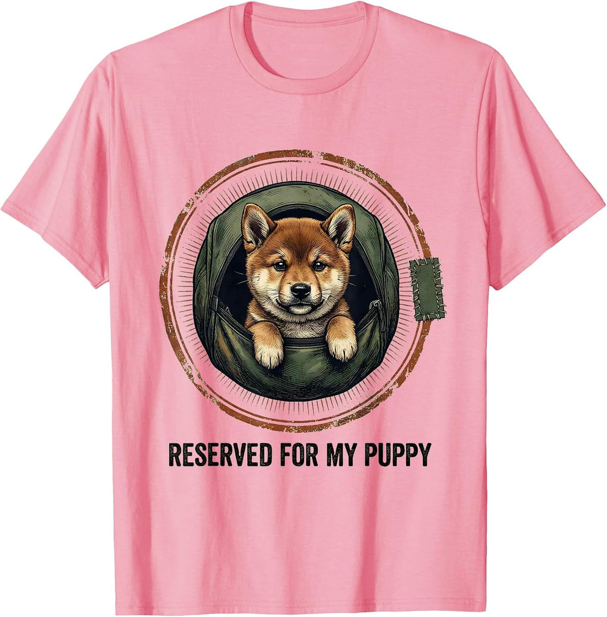 Men's Reserved For My Puppy Vintage Cute Shiba Inu Puppy Pouch T-Shirt - Pink