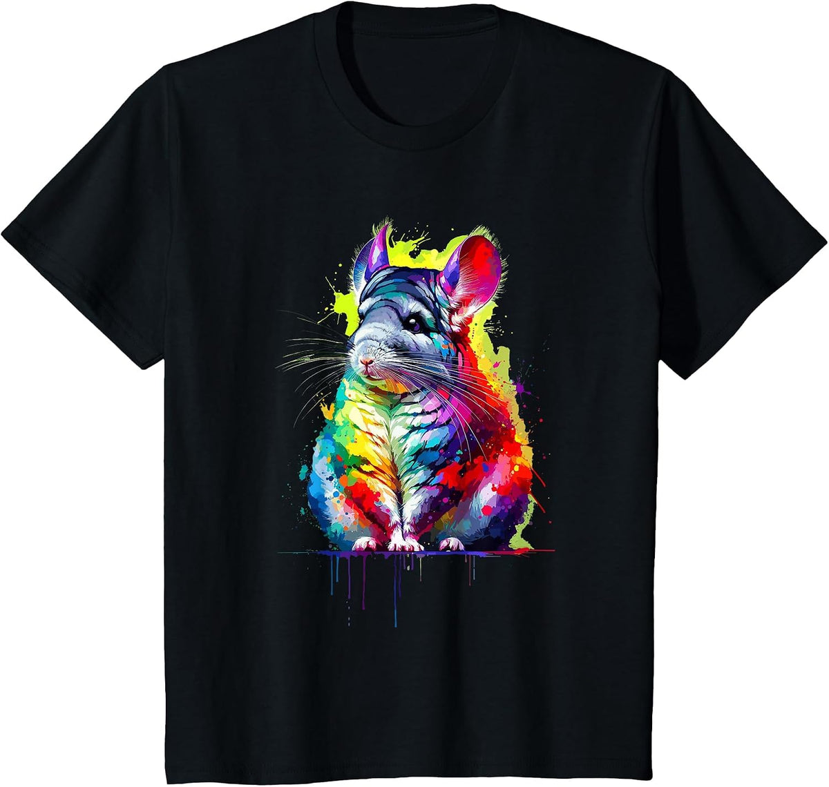 Splash Art Colourful Chinchilla Chinchillas T-Shirt - Black
