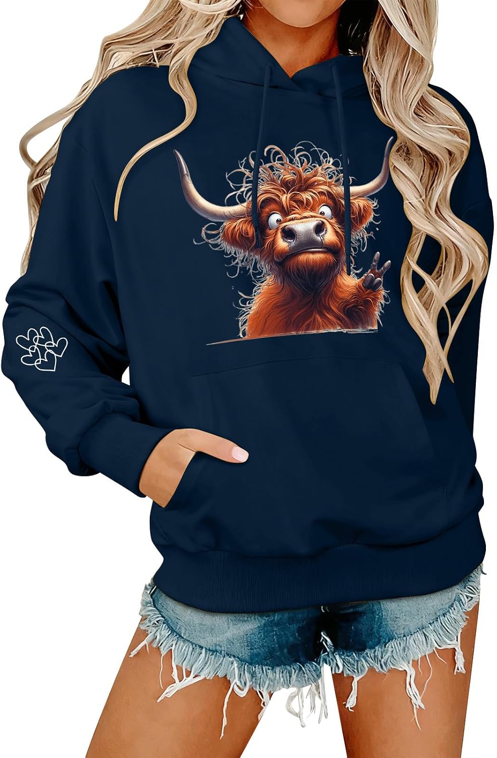 Highland Cow Hoodie For Women Oversized Graphic Hooded Sweatshirts Long Sleeve Drop Shoulder Drawstring Pullover Tops - A03