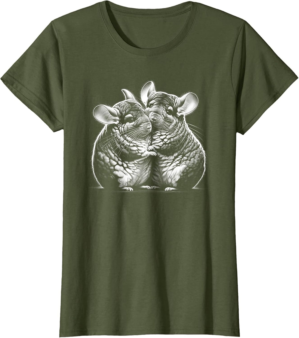 Two Cute Chinchillas Cuddling as a Symbol of Love T-Shirt - Olive Green