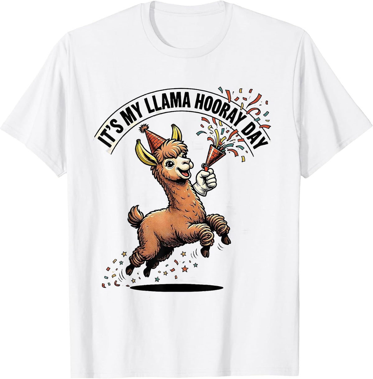 Men's It's My Llama Hooray Day Retro Cartoon Funny Alpaca Humor T-Shirt - White