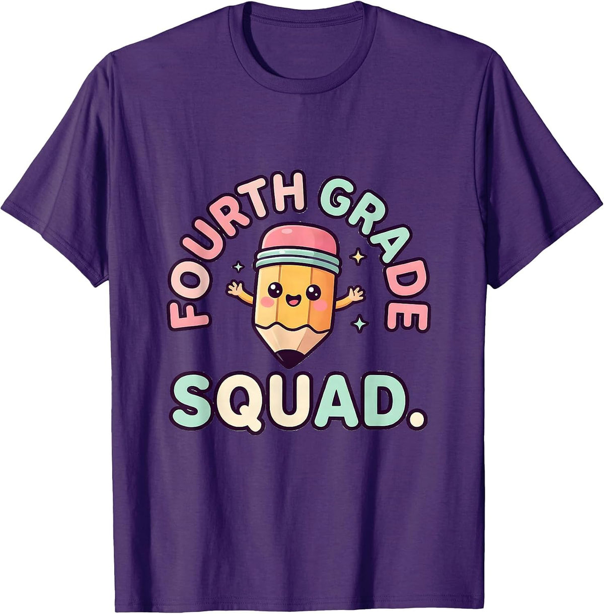 Men's Fourth Grade Squad Cute Kawaii Pencil Back to School Teacher T-Shirt - Purple