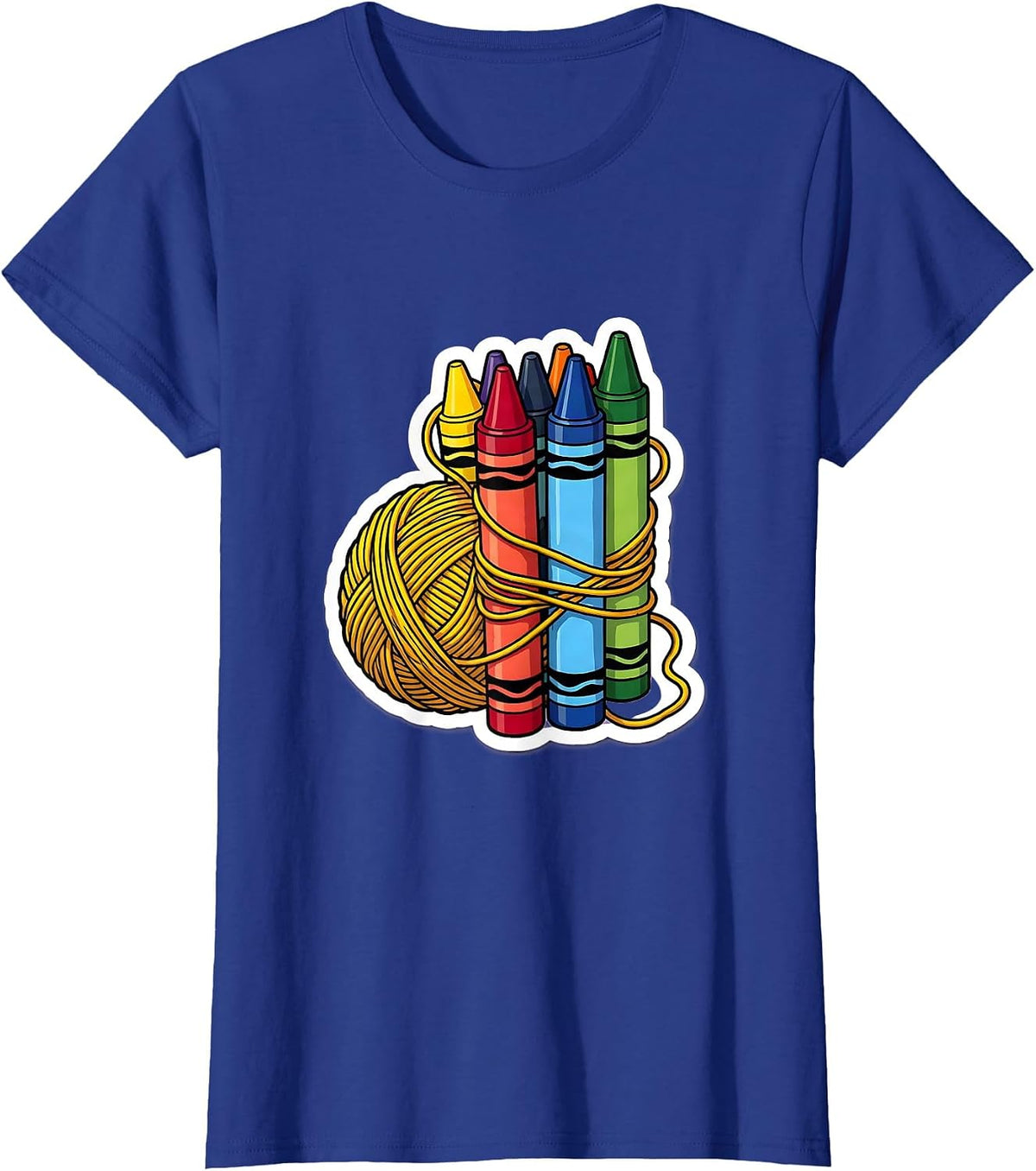 Women's Preschool Teacher Yarn and Crayon Graphic Tee T-Shirt - Royal Blue