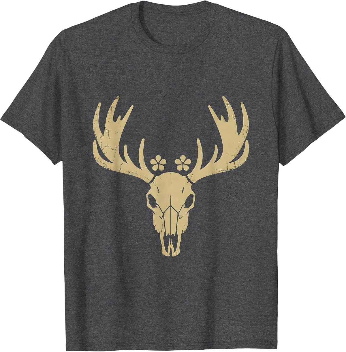 Elk on Misty Mountain Ridge Wilderness Design T-Shirt - Dark Heather Grey