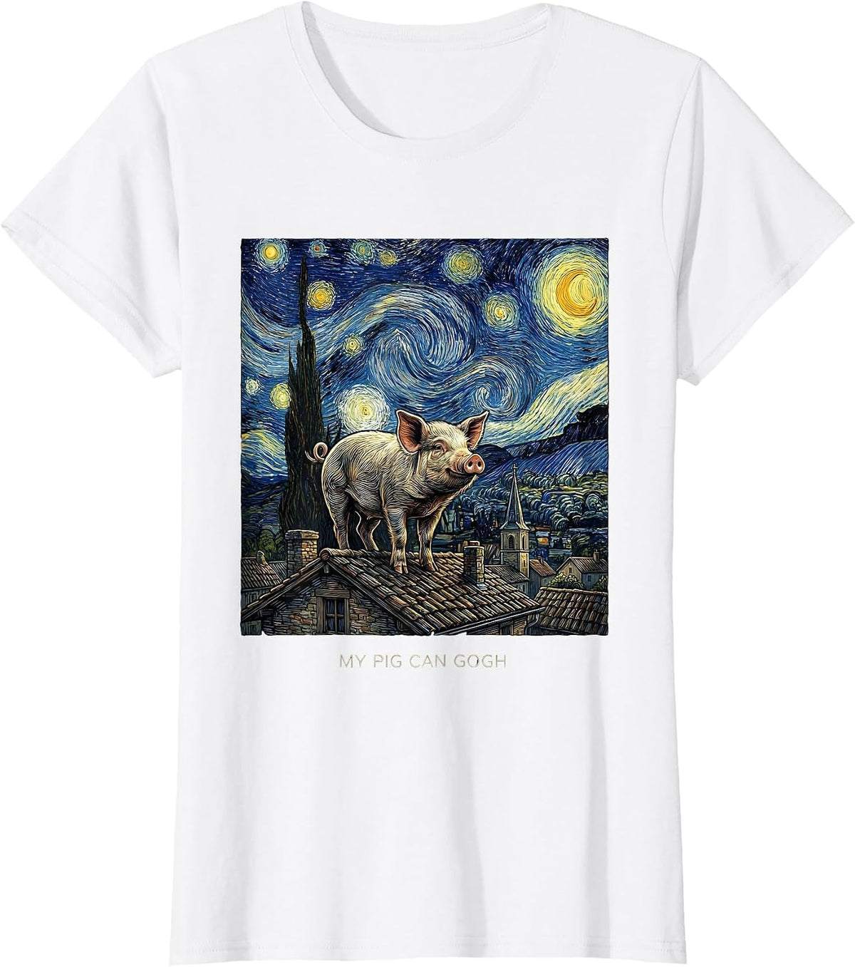 Women's My Pig Can Gogh Whimsical Art Parody Pig Lover Humor T-Shirt - White