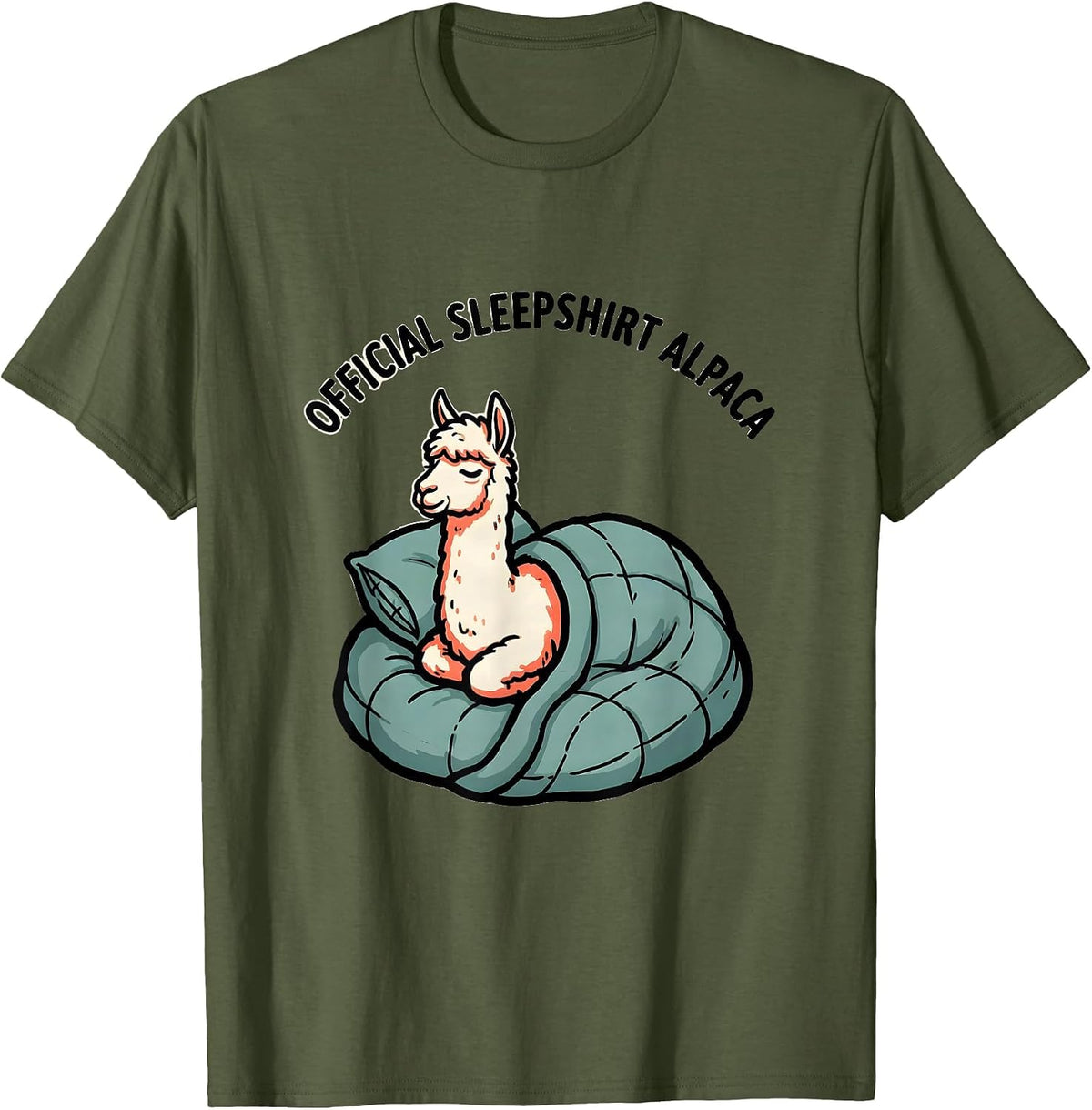 Men's Official Sleepshirt Alpaca Cute Animal Lover Sleepwear T-Shirt - Olive Green