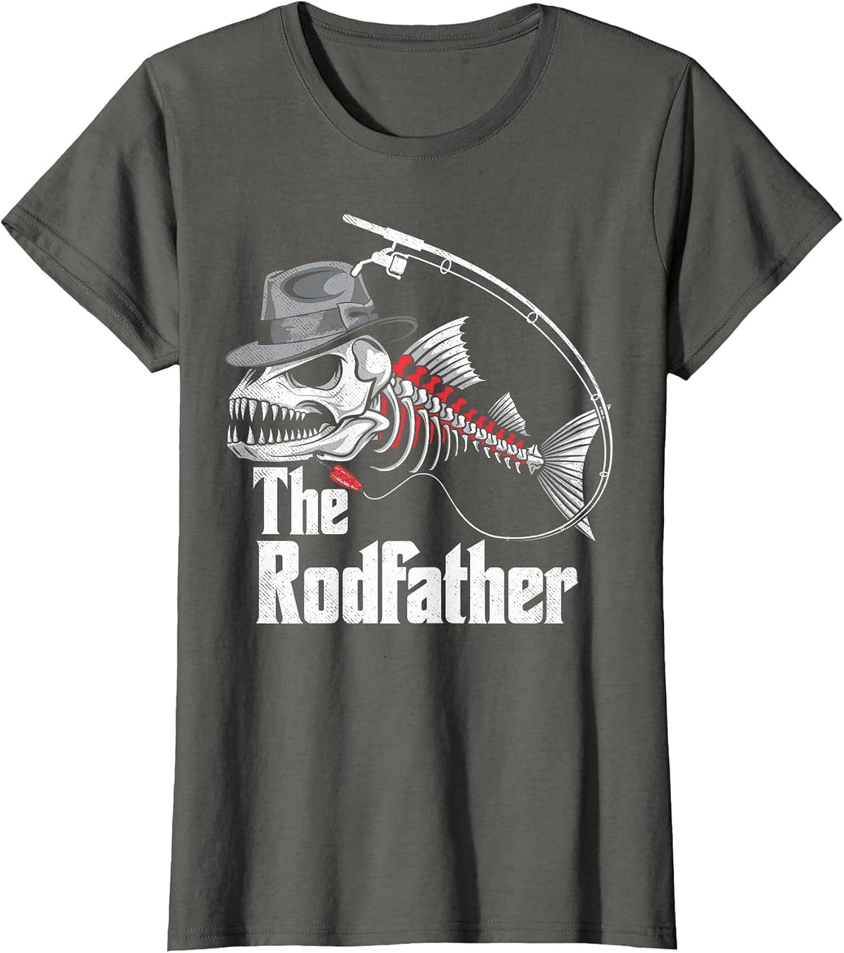 The Rodfather Fishing Dad Fish Skeleton Fisher Daddy Angler T-Shirt - Asphalt Grey