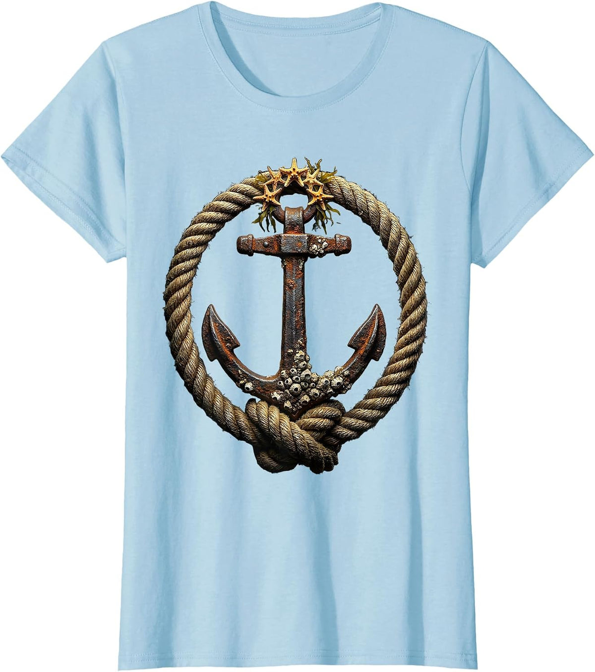 Salty Barnacle Anchor Nautical Graphic Tee T-Shirt - Baby Blue