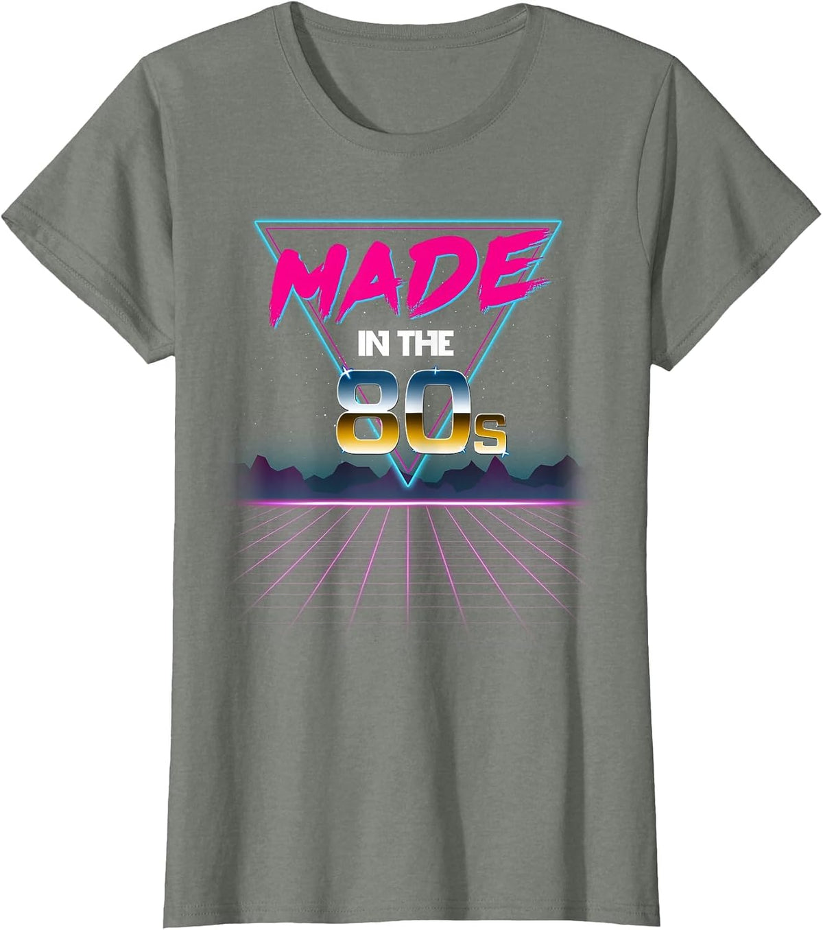 Made in The 80s Retro 80's Grid T-Shirt T-Shirt - Olive Heather