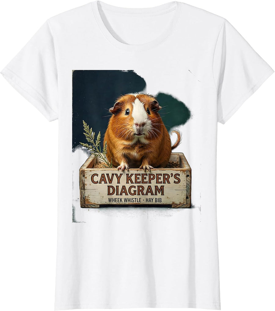 Women's Cavy Keeper's Diagram: Wheek Whistle, Hay Bib Vintage T-Shirt - White