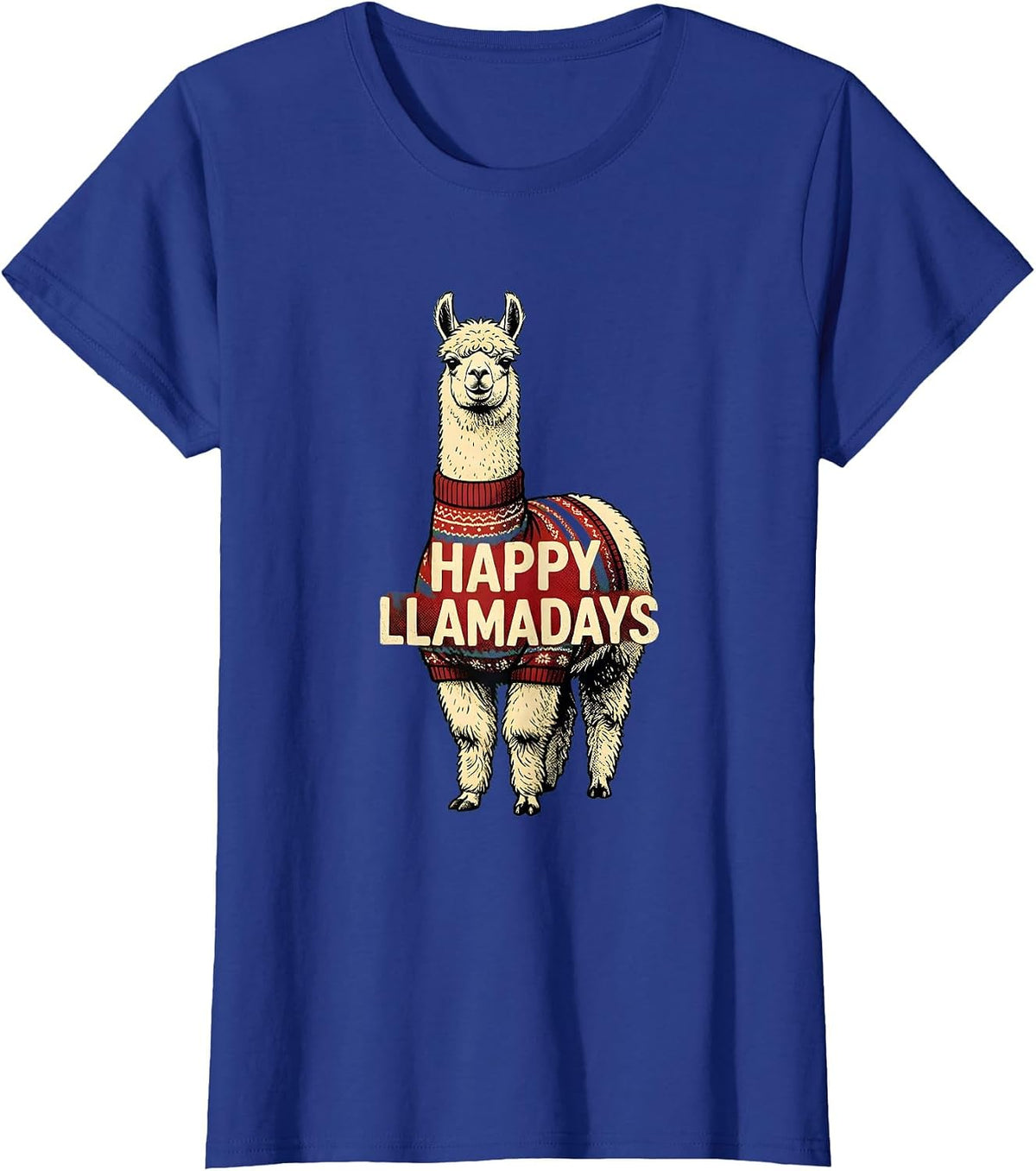 Women's Happy Llamadays Funny Llama Christmas Alpaca Lover Gift T-Shirt - Royal Blue