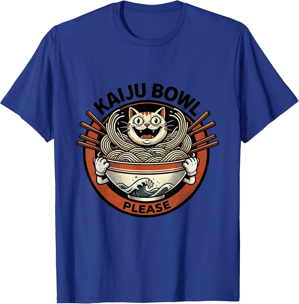 Kaiju Bowl Please Retro Cartoon Anime Cat Ramen Otaku Gift T-Shirt - Royal Blue