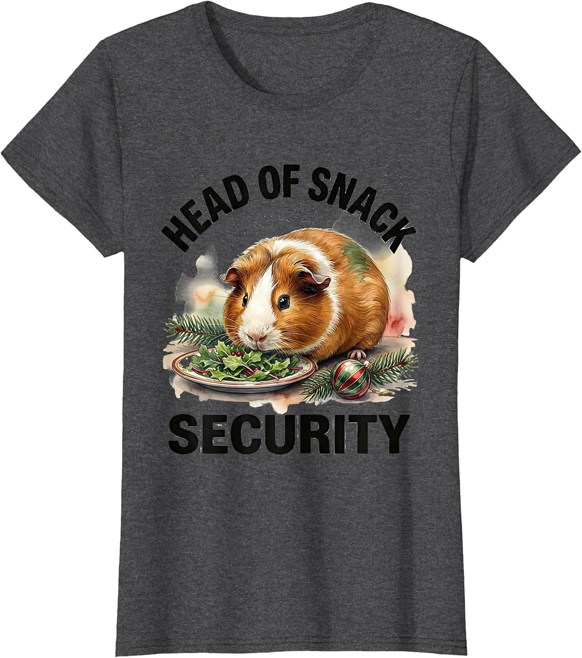 Women's Head of Snack Security Funny Guinea Pig Christmas Pet Lover T-Shirt - Dark Heather Grey