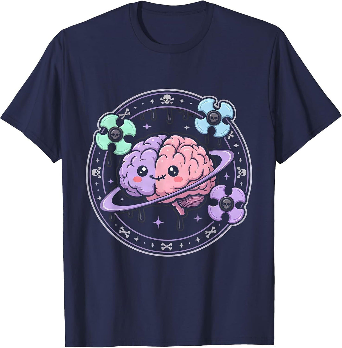 Rizz Em With The Tism Fidget Spinner Brain T-Shirt - Navy Blue