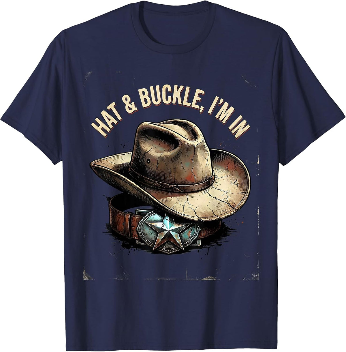 Men's Hat & Buckle I'm In Distressed Western Cowgirl Rodeo T-Shirt - Navy Blue