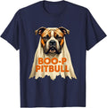 Boo-p Pitbull Funny Ghost Halloween Dog Mom Breed Lover T-Shirt - Navy Blue