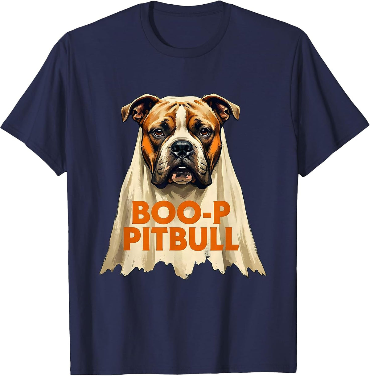 Boo-p Pitbull Funny Ghost Halloween Dog Mom Breed Lover T-Shirt - Navy Blue