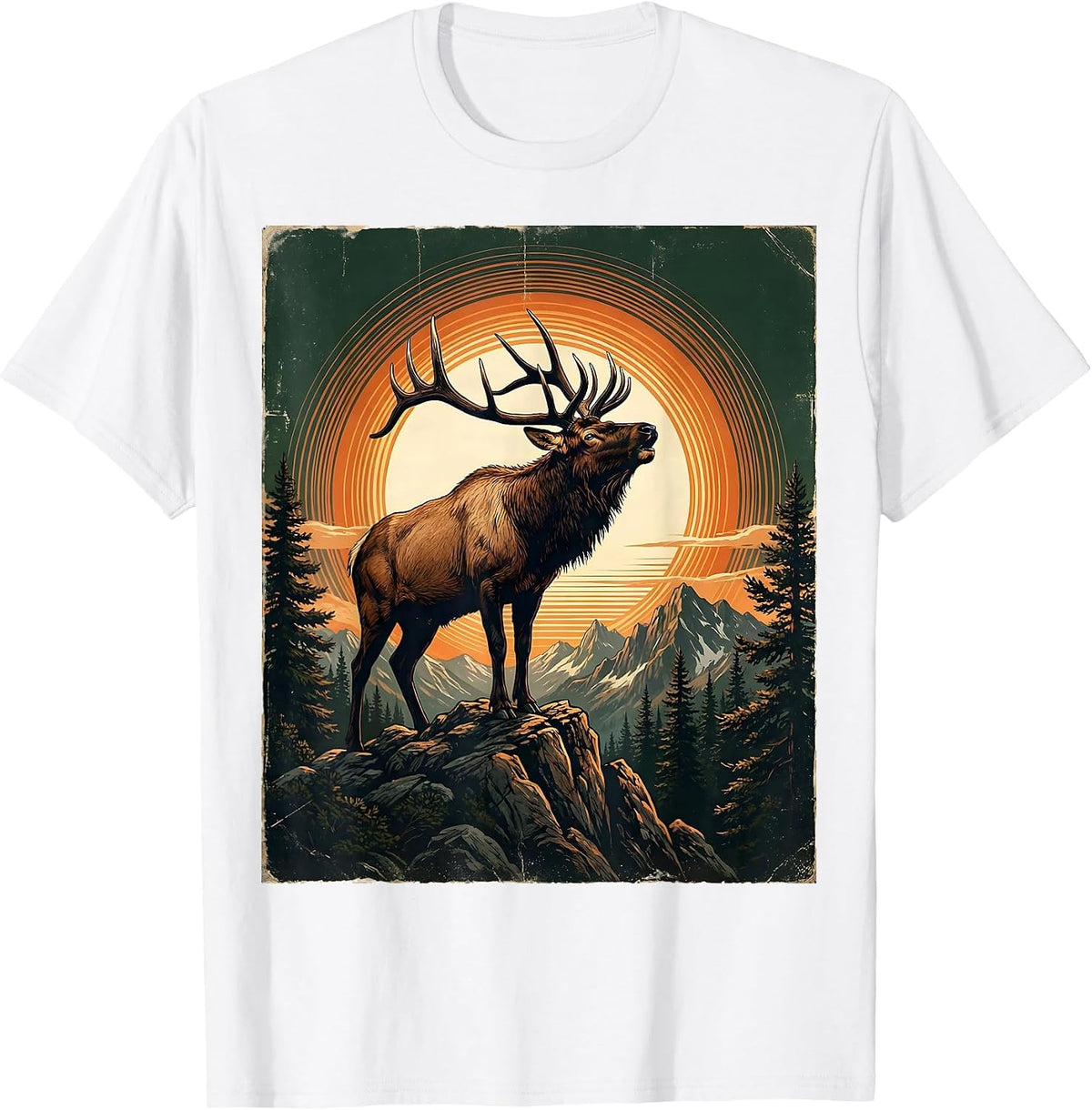 Men's Elk Bugling at Mountain Peak Sunrise T-Shirt - White
