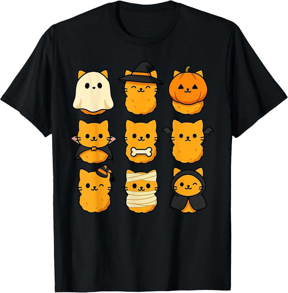 Halloween Kitten Nuggets Food Pun Cat Lover T-Shirt - Black