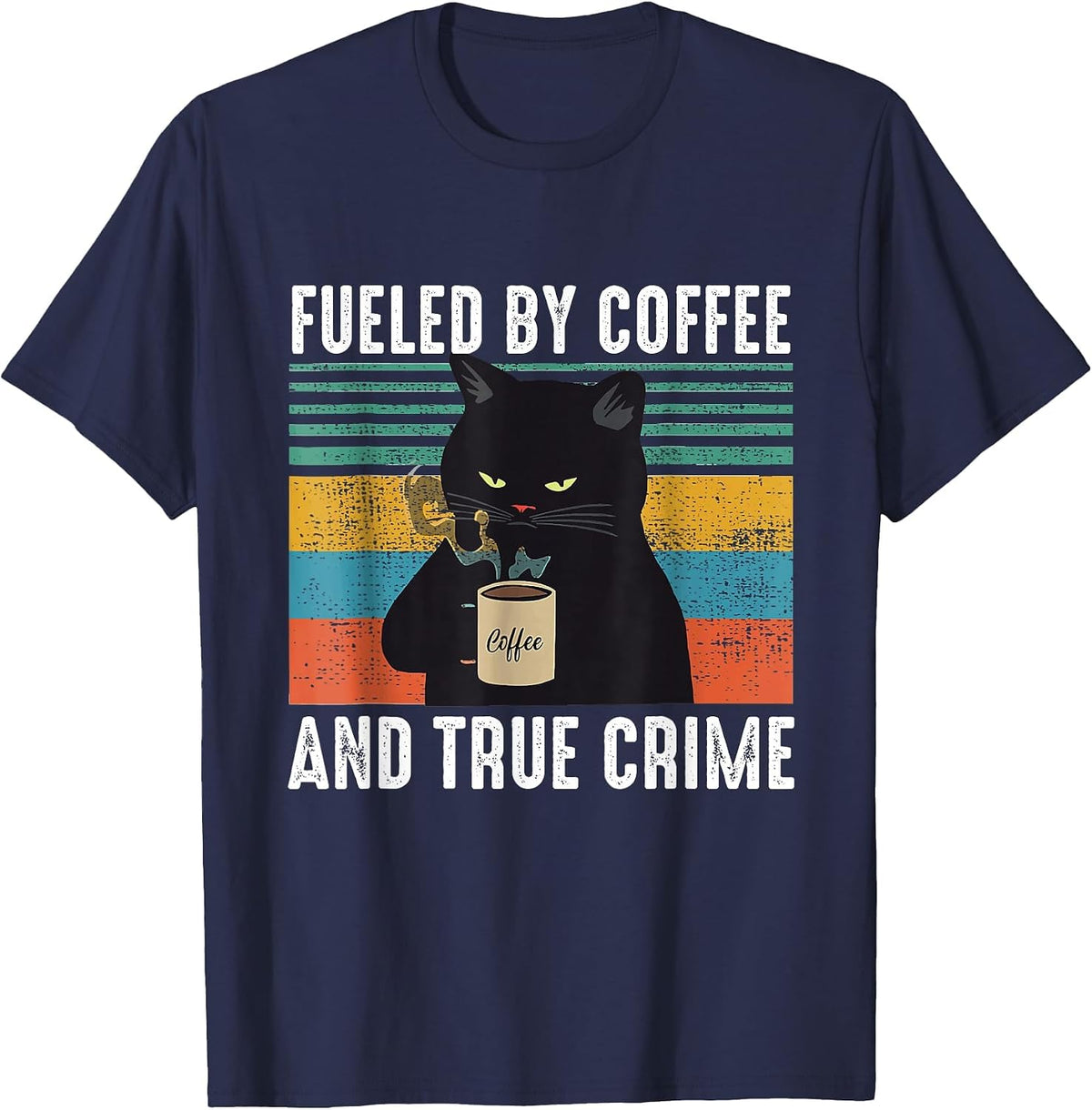 Funny Fueled By Coffee for Cat Lovers Vintage T-Shirt - Navy Blue
