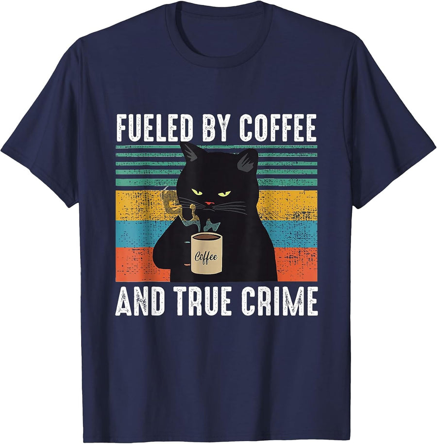 Funny Fueled By Coffee for Cat Lovers Vintage T-Shirt - Navy Blue