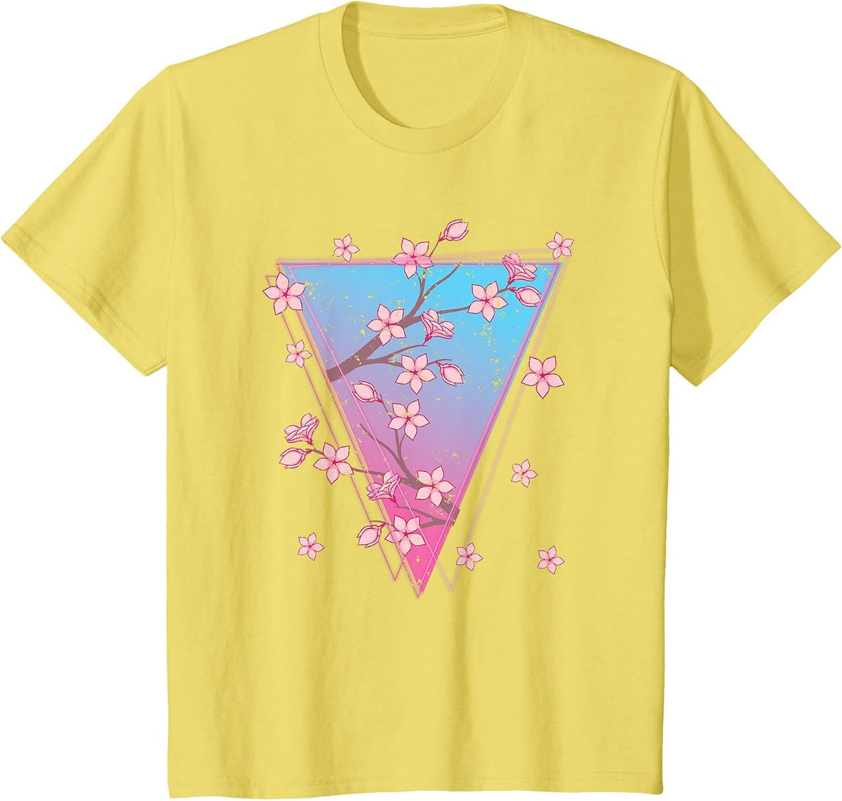 Pink Flower Japan Sakura Synthwave Vaporwave Cherry Blossom T-Shirt - Lemon Yellow