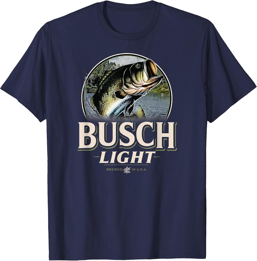 Busch Light - Last Cast - Bass Fish T-Shirt - Navy Blue