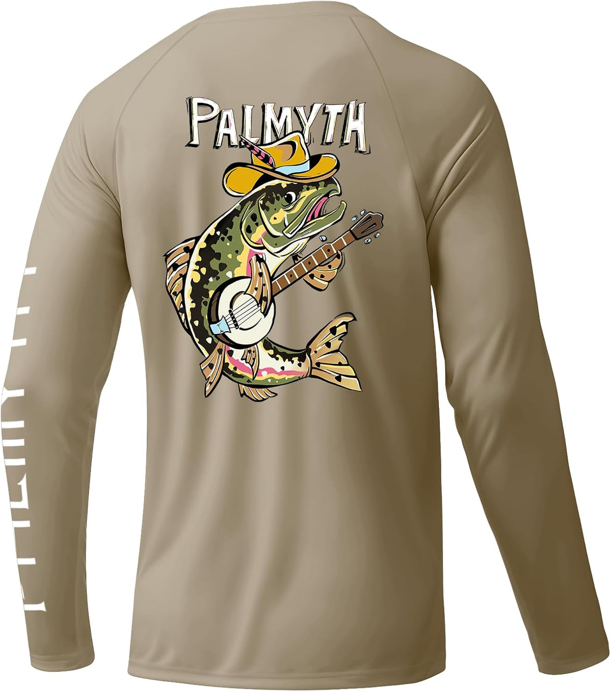 Palmyth Fishing Shirts for Men Long Sleeve UPF 50+ Sun Protection Tee - Khaki \/ Trout Banjo
