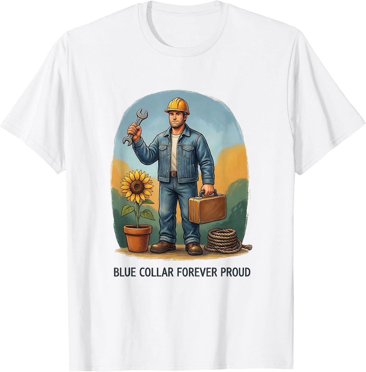 Blue Collar Forever Proud Labor Day Design T-Shirt - White
