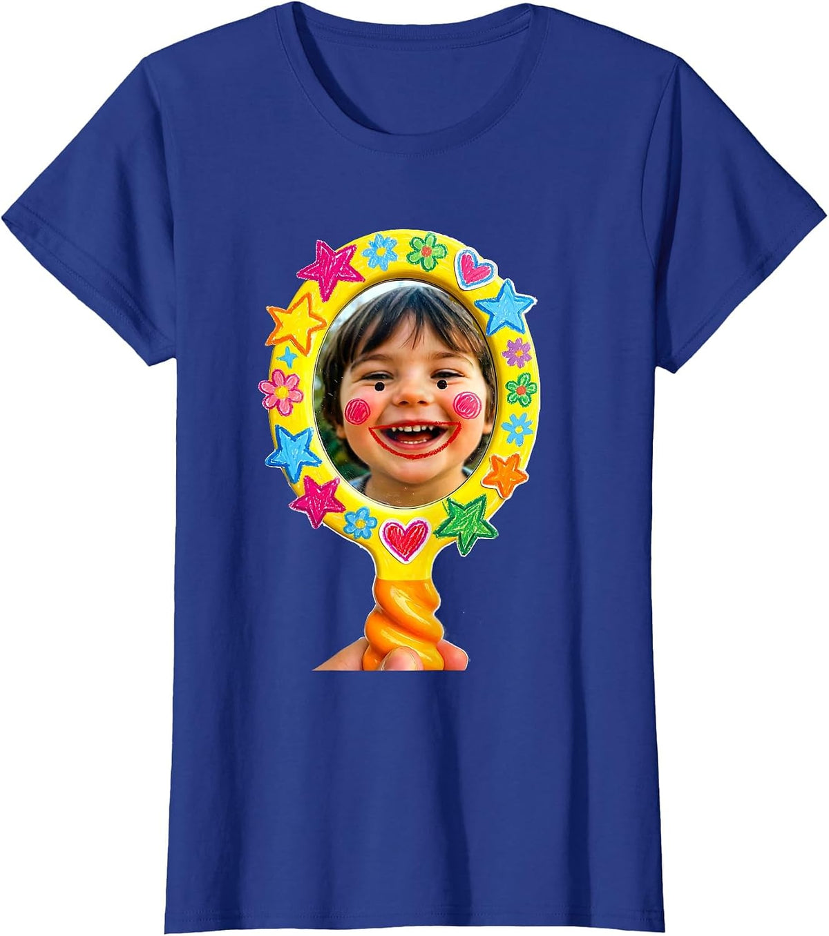 Women's Preschool Teacher Hand Mirror Child Smile Graphic T-Shirt - Royal Blue