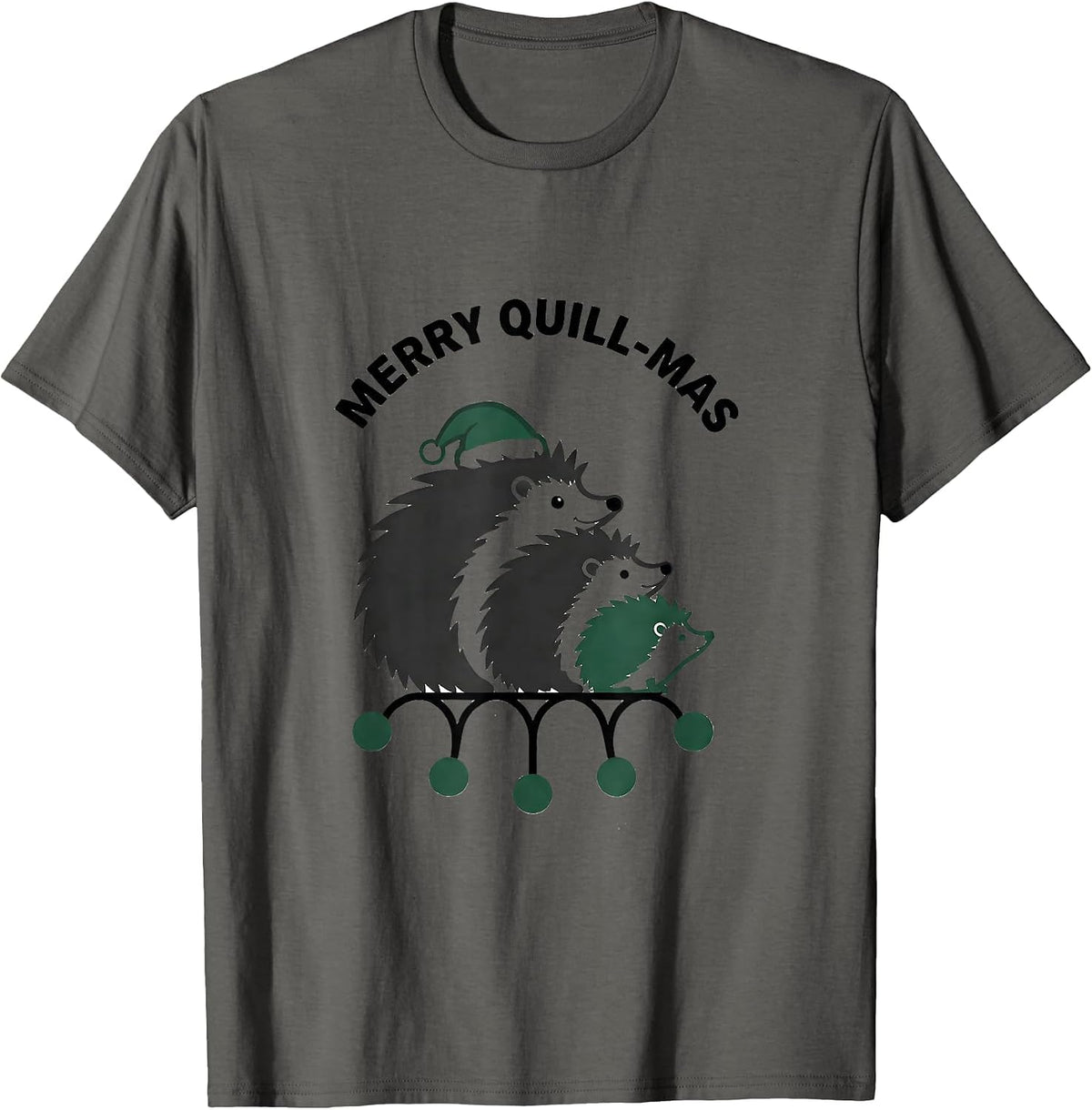 Men's Merry Quill-mas Minimalist Hedgehog Santa Hat Family T-Shirt - Asphalt Grey