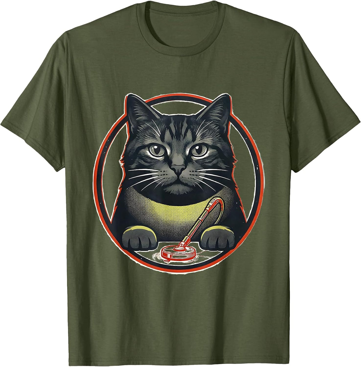 Sealed Cat Badge Screenprint Poster Cat Lover Humor T-Shirt - Olive Green