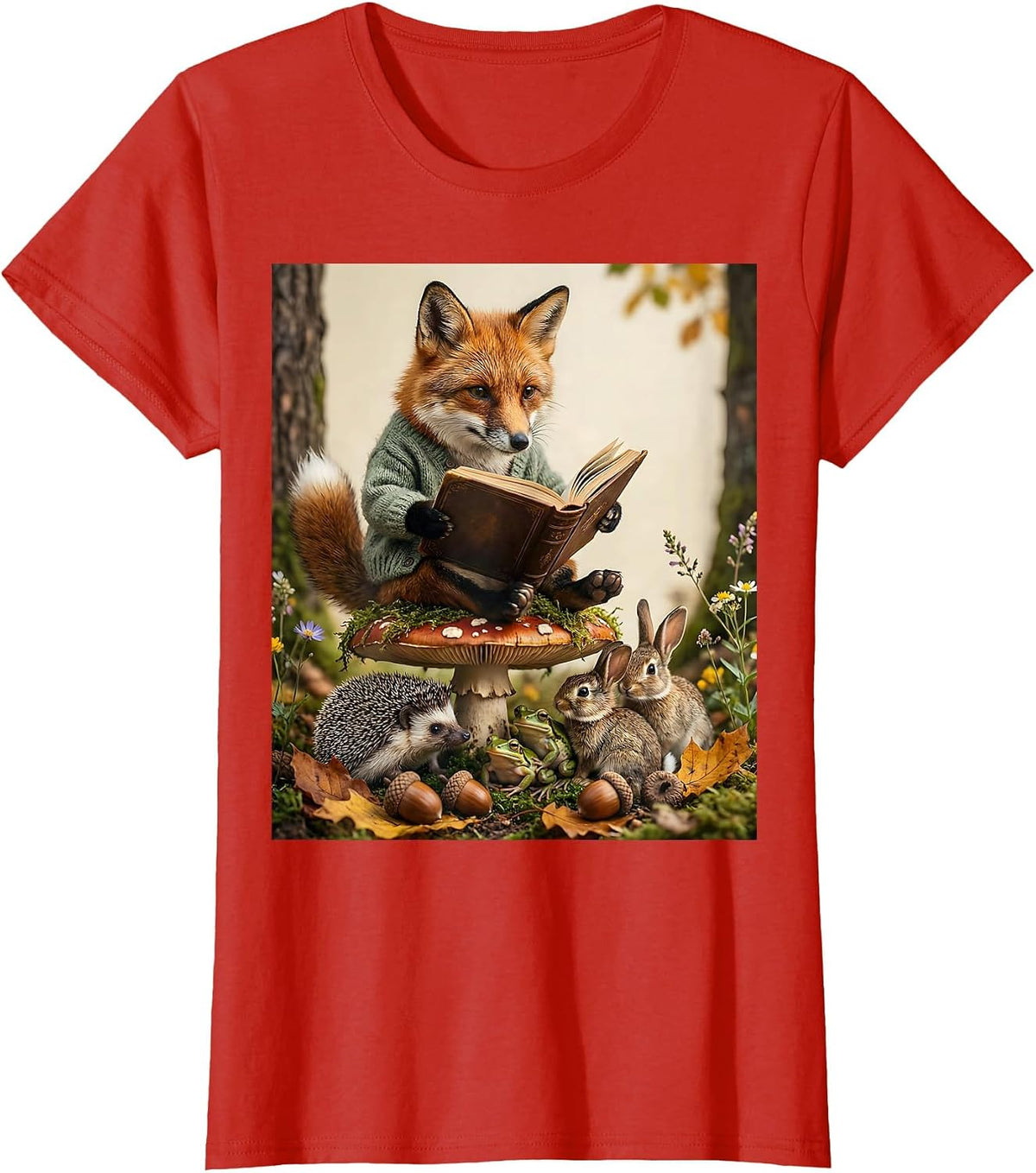 Preschool Teacher Reading to Children Illustration T-Shirt - Red