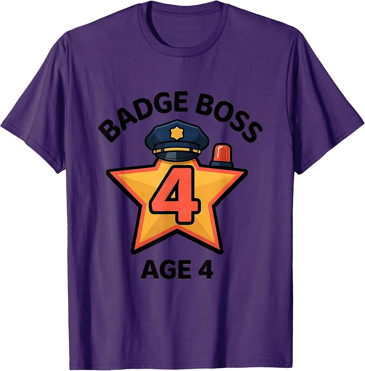 Badge Boss Age 4 Future Police Officer Kids Birthday Party T-Shirt - Purple