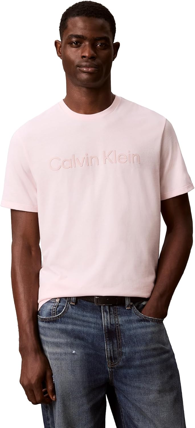 Calvin Klein Men's Relaxed Fit CK Logo Crewneck T-Shirt - Crystal Pink