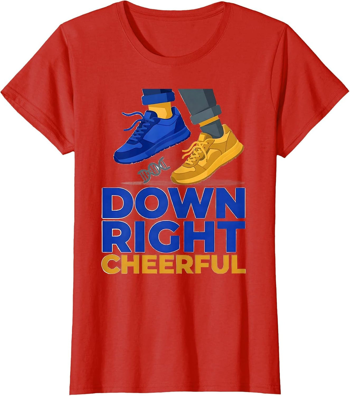 Down Right Cheerful Funny Down Syndrome Awareness Family T-Shirt - Red