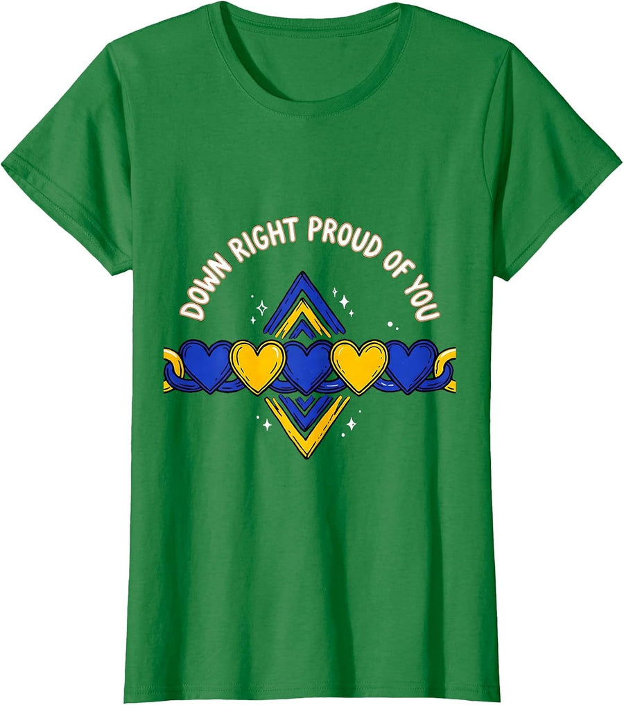 Women's Down Right Proud Of You Heart Chain Down Syndrome Awareness T-Shirt - Kelly Green