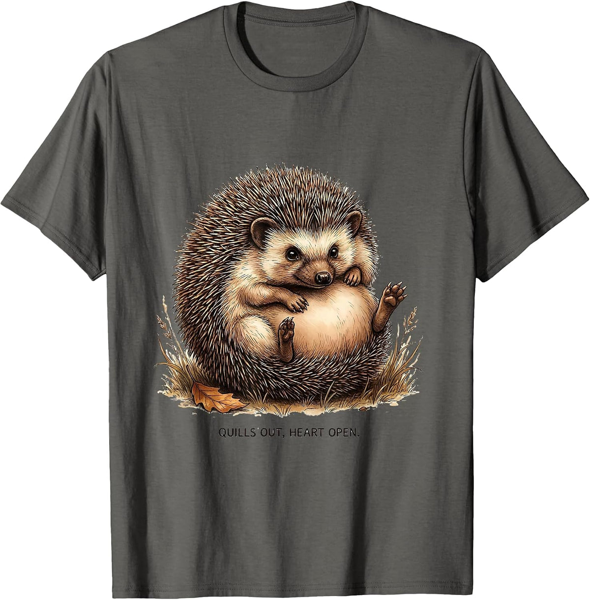 Quills Out, Heart Open Cute Hedgehog Animal Lover Gift T-Shirt - Asphalt Grey