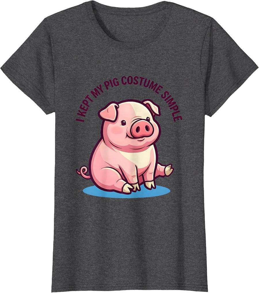 Women's I Kept My Pig Costume Simple Cute Kawaii Pig Lover Halloween T-Shirt - Dark Heather Grey