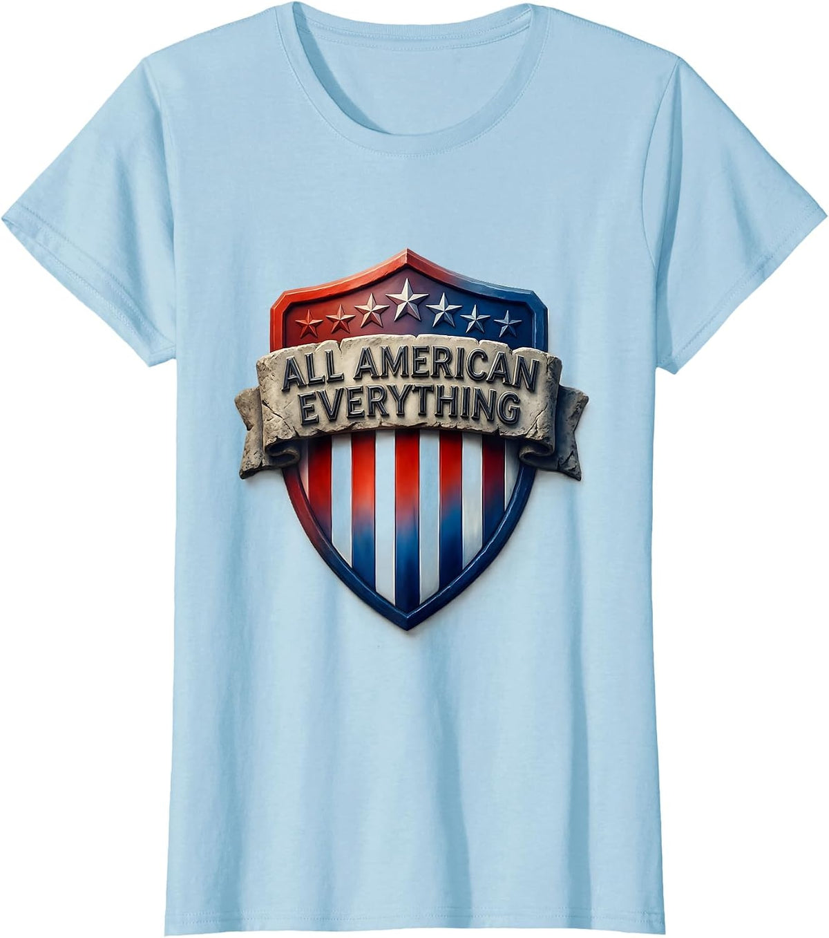 All American Everything Red White and Blue Design T-Shirt - Baby Blue
