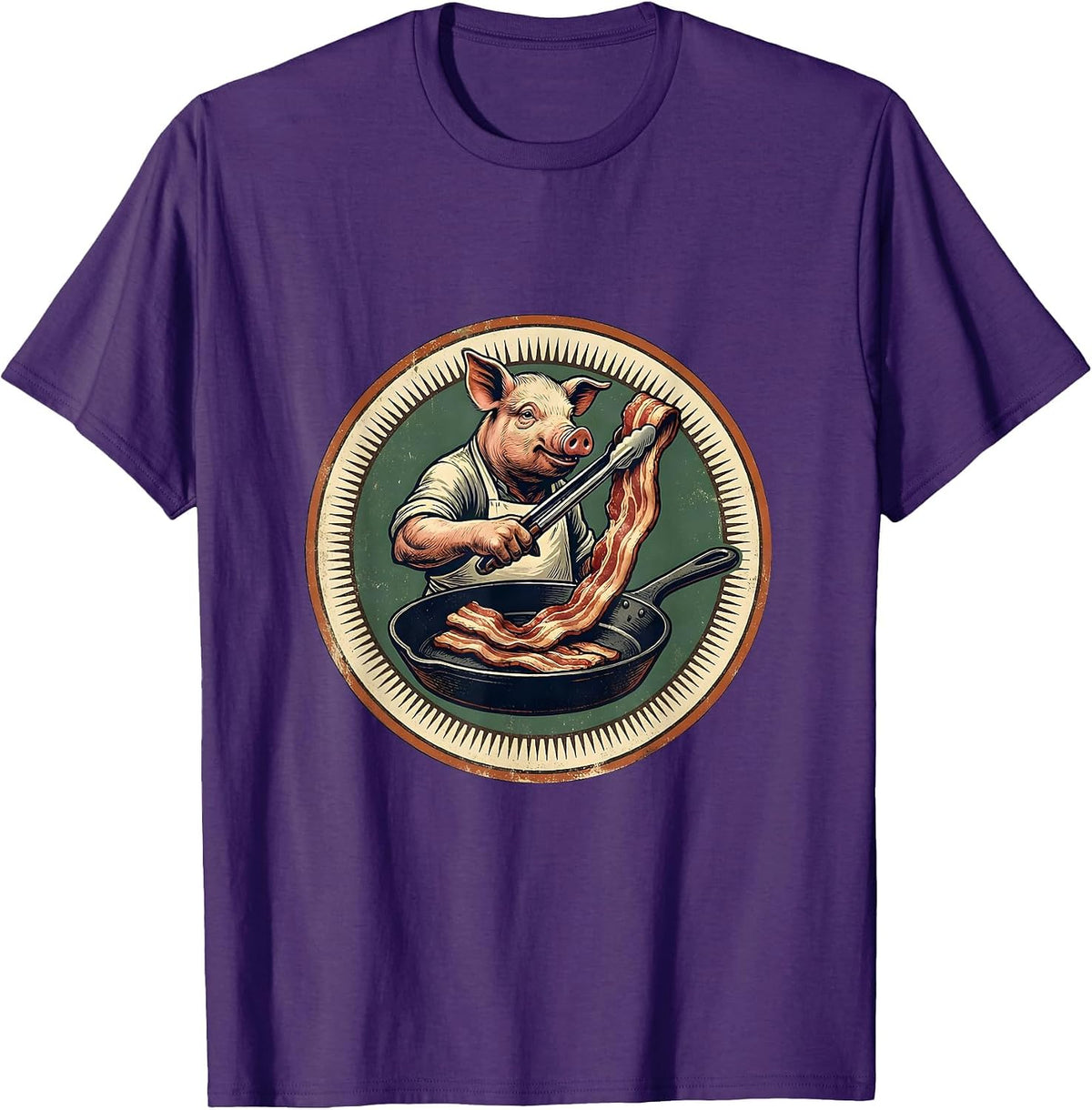 Men's Vintage Pig Bacon Lover Foodie Humor T-Shirt - Purple