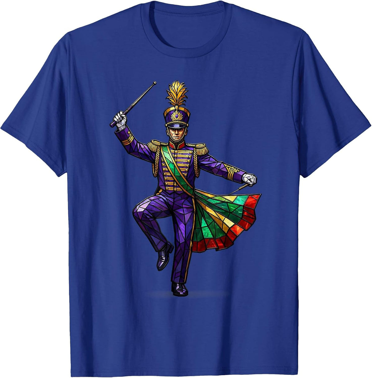 Men's Mardi Gras Drum Major Parade Strut Illustration T-Shirt - Royal Blue